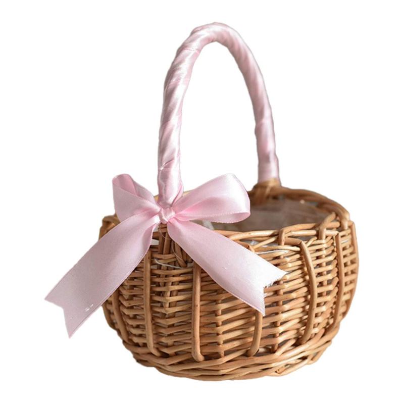 Woven Flower Basket Rattan Storage Basket Flower Girl Hand Basket Handmade Flower Basket For Home Wedding Decor