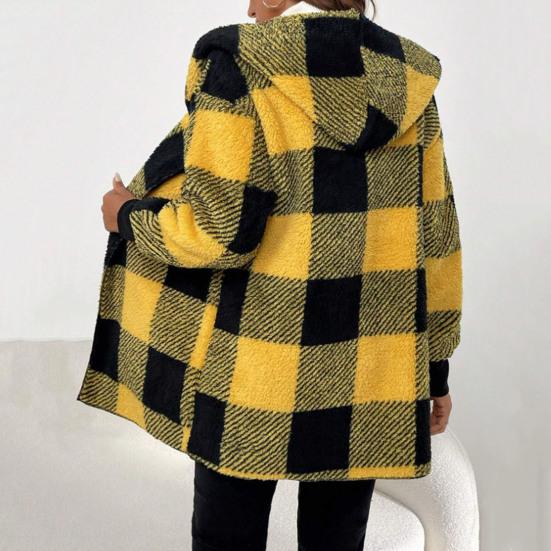 Зимний свитер, пальто с принтом в клетку, с капюшоном, толстый ветрозащитный кардиган с открытой строчкой, верхняя одежда, куртка средней длины из плюша для школьных путешествий
