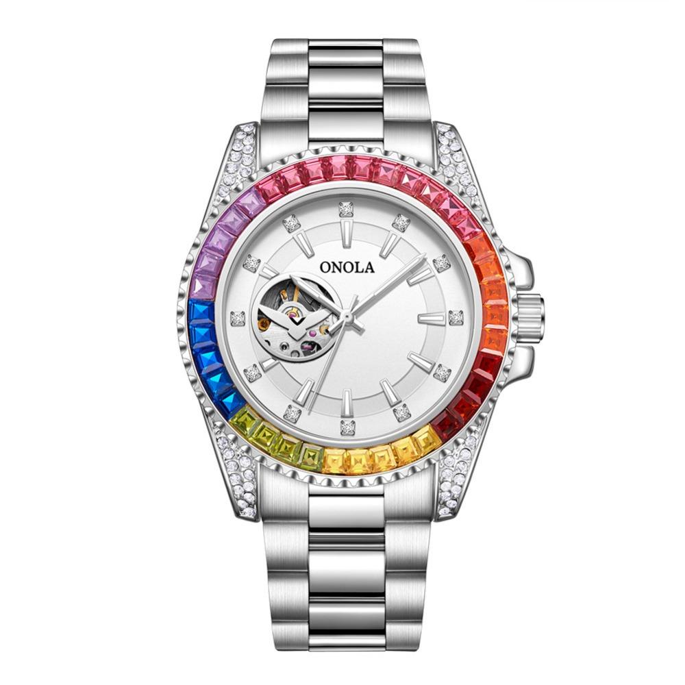 Fashionable New Rainbow Diamond Fully Automatic Mechanical Watch for Men Solid Core Stainless Steel Strap Waterproof
