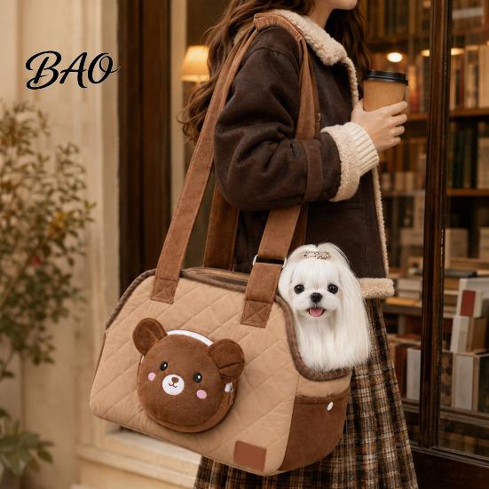 Cat Travel Carrier Quilted Purse, Breathable Pet Shoulder Bag, Mesh Window, Zipper Closure, Safety Buckle, Bag Cute Bear Elephant Front Pocket,