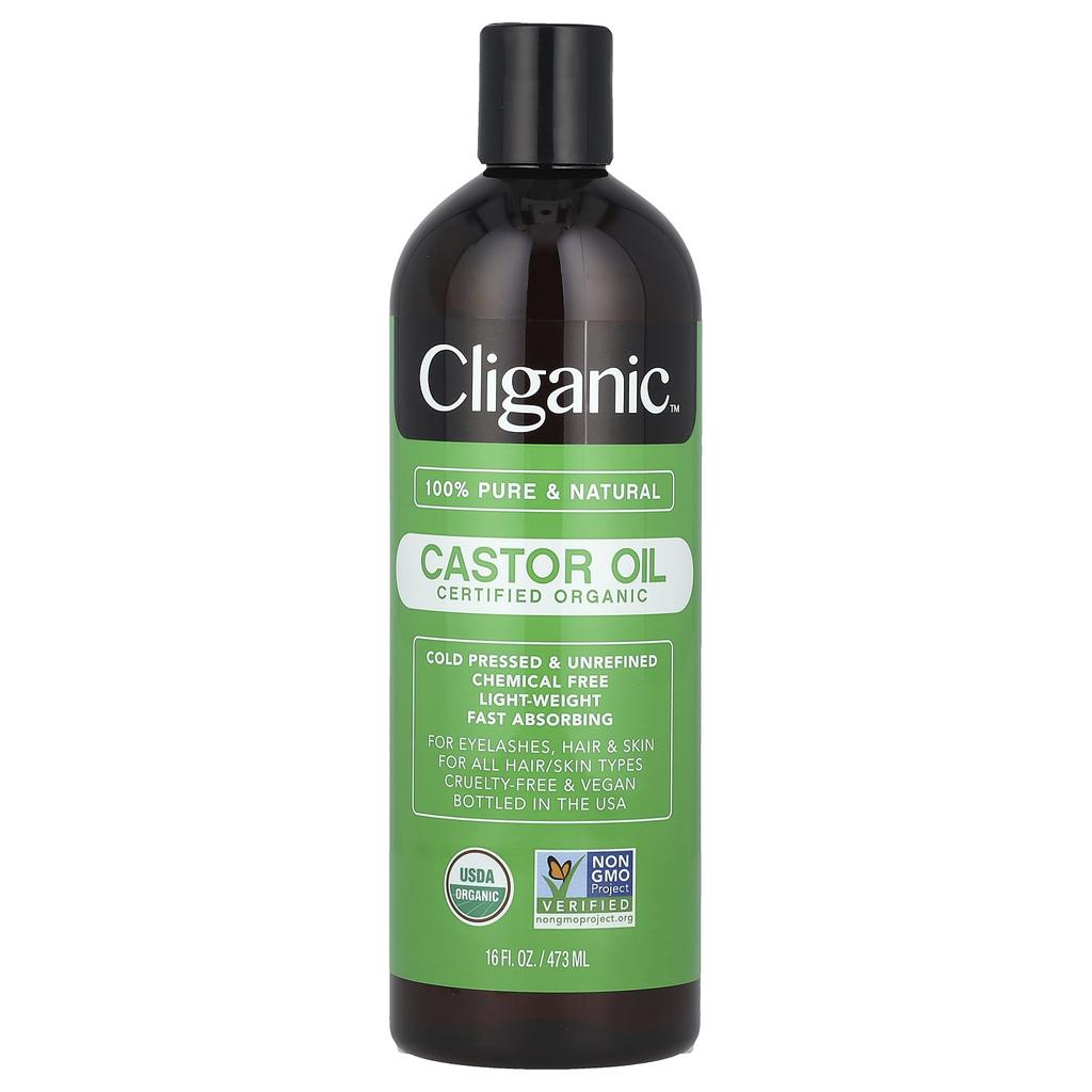 Cliganic 100% Pure & Natural, Organic Castor Oil, 16 Fl Oz (473 Ml)