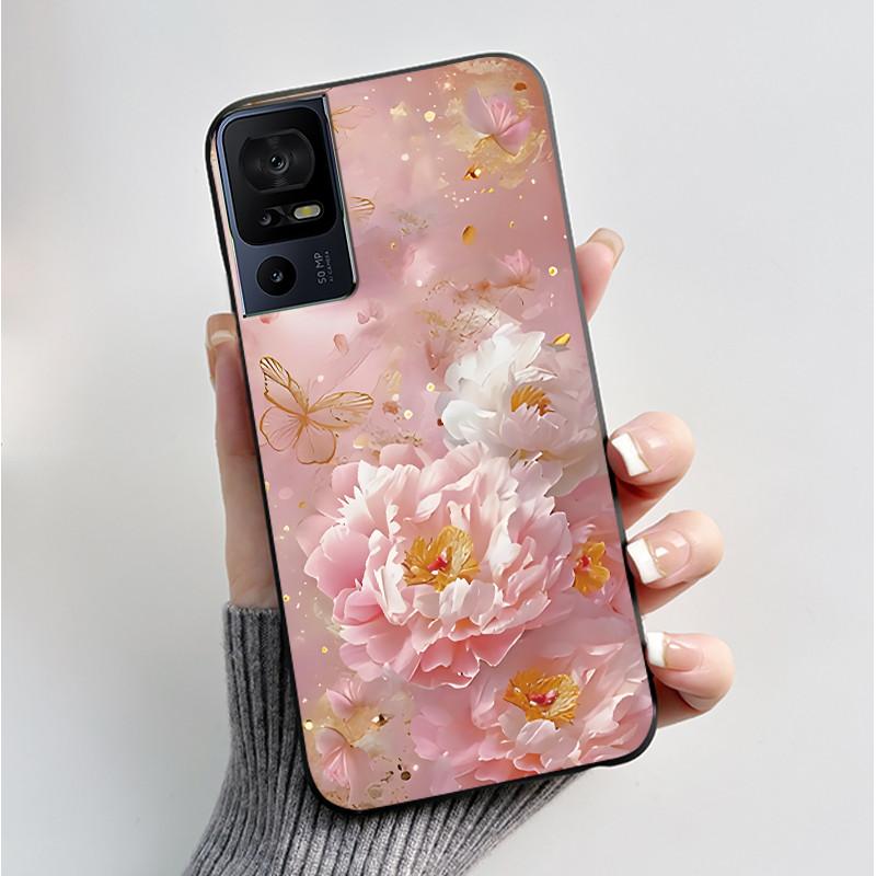 Phone Cover For TCL 40 SE 40 XL 40T Case Silicone Luxury Butterfly Flowers Black Bumper Soft TPU Coque for TCL 40SE 40XL Funda