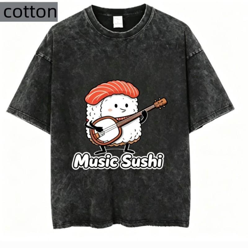 Vintage Sushi and Maki Samurai Graphic Tee Women Japanese Style Print T Shirt Summer Retro Aesthetic Harajuku Streetwear Top