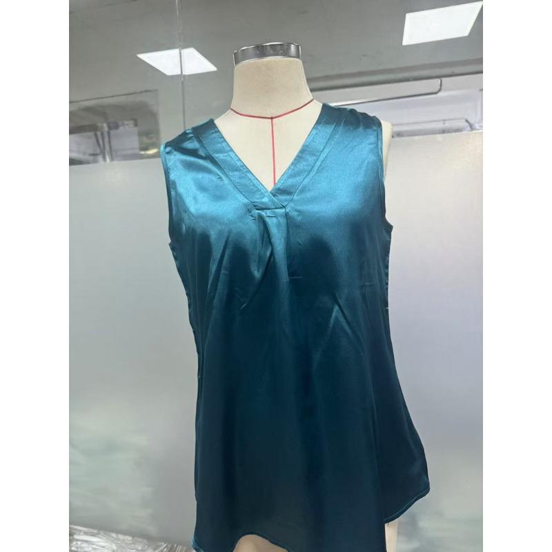 Летняя женская повседневная рубашка без рукавов из полиэстера с V-образным вырезом, блузки и рубашки