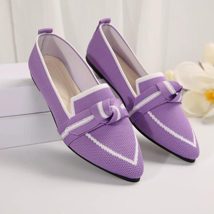 Women's Knot Design Flat Shoes Fashion Pointed Toe Knitted Slip On Shoes Comfy Breathable Flats