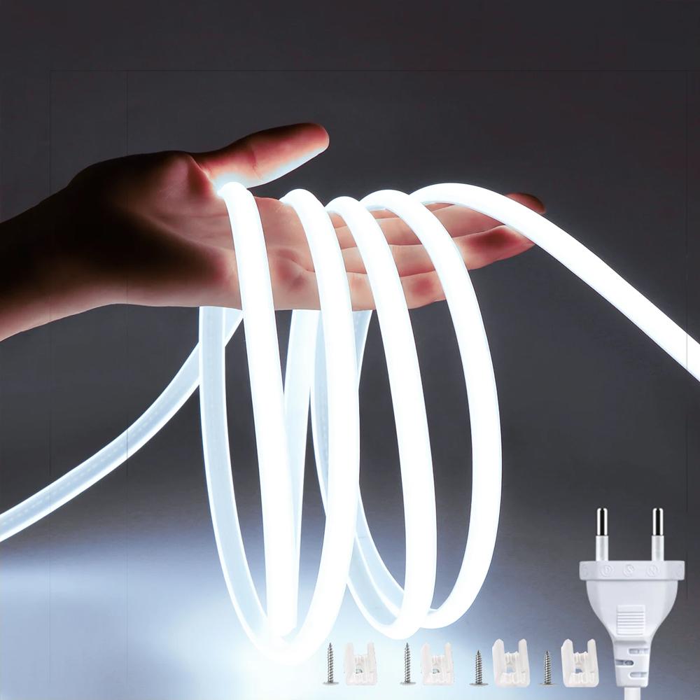 Светодиодная лента COB 1M-21M Супер Яркая 220В 288 светодиодов/м Светодиодные ленты Наружная лампа IP67 Водонепроницаемая Гибкая лента Вилка ЕС