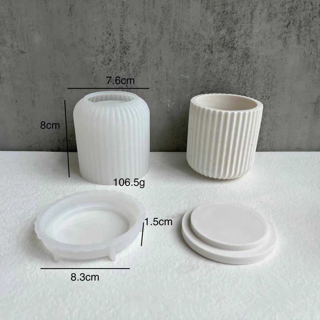 Round Stripe with Cover Bottle Silicone Molds DIY Cement Plaster Storage Jar Pottery Mould Concrete Art Making Supplies Decor