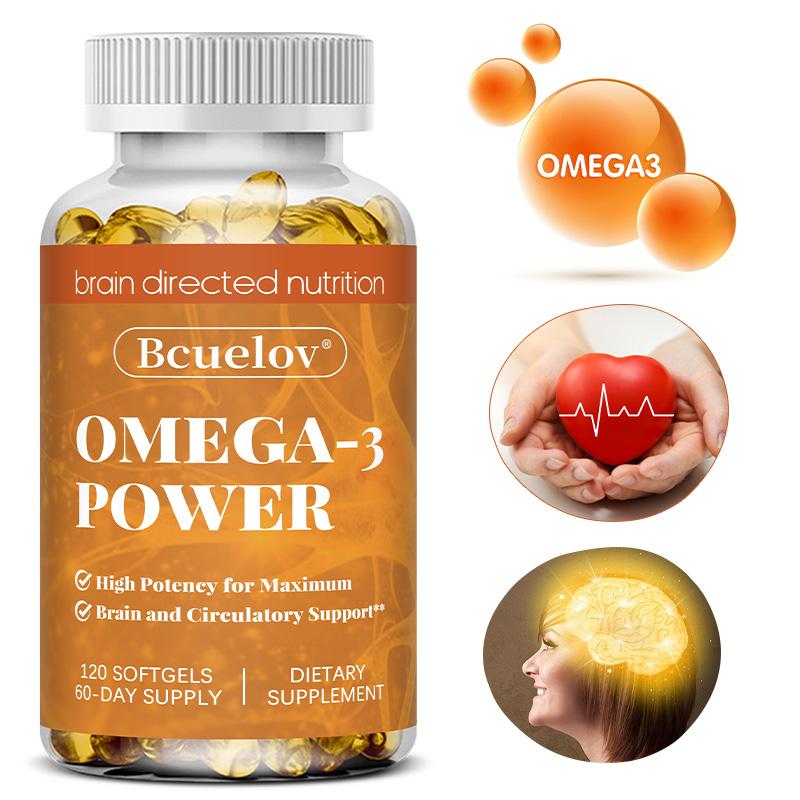 High Potency Omega 3 Fish Oil Dietary Supplement, 120 Softgels Per Bottle