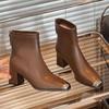 Fashion Winter New Thick Heel Shoes Women's Fashion Metal Square Head Stitching Comfortable Back Zipper Short Boots