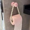 Самоклеящийся держатель для туалетной бумаги с цепочкой из бусин, настенный, без сверления, экономит место. Розовый и желтый, идеально подходит для современного декора и праздничных подарков.