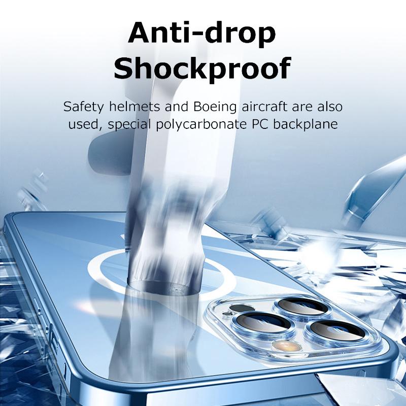 Магнитный чехол для iPhone 11 12 13 14 Pro Max, прозрачная задняя крышка Magsafe для iPhone 13 Pro Max 12, металлический каркас, бампер, линза для телефона, стекло