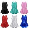 Kids Girls Jazz Modern Tap Dancewear Sleeveless Sequined Criss Cross Back Waist Bowknot Ballet Dance Leotard Dress