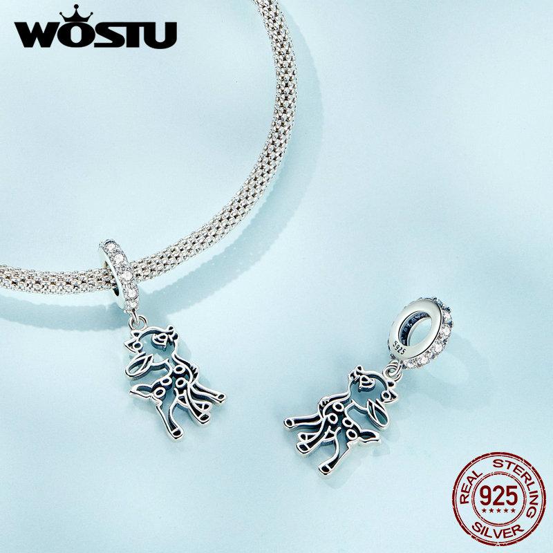 WOSTU Стерлингового серебра 925 пробы, полый яркий олень, подвески из бисера для женщин, оригинальный браслет, ожерелье, ювелирные изделия «сделай сам»