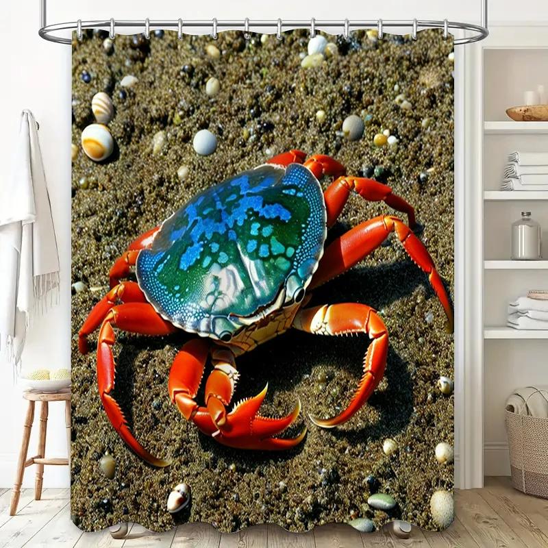 3D-печатная шторка для душа с дизайном синего краба для декора ванной комнаты Водонепроницаемая ткань Легкая установка Идеальная идея подарка для домашнего декора