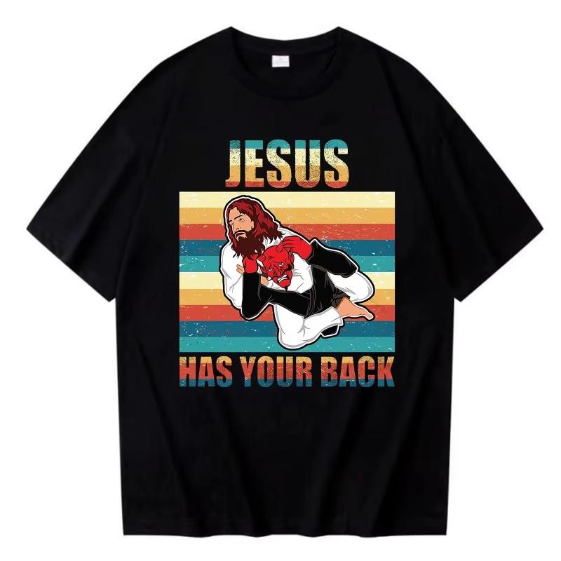 Jesus Has Your Back Jiu Jitsu Vintage Christian Women T-shirt Fashion Summer Harajuku O Neck Streetwear Unisex Tops