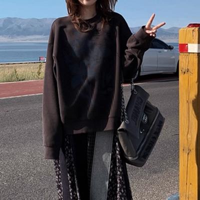 Новый осенне-зимний женский вязаный свитер свободного кроя - Круглый вырез, принт, мягкий и удобный вязаный топ, толстовка