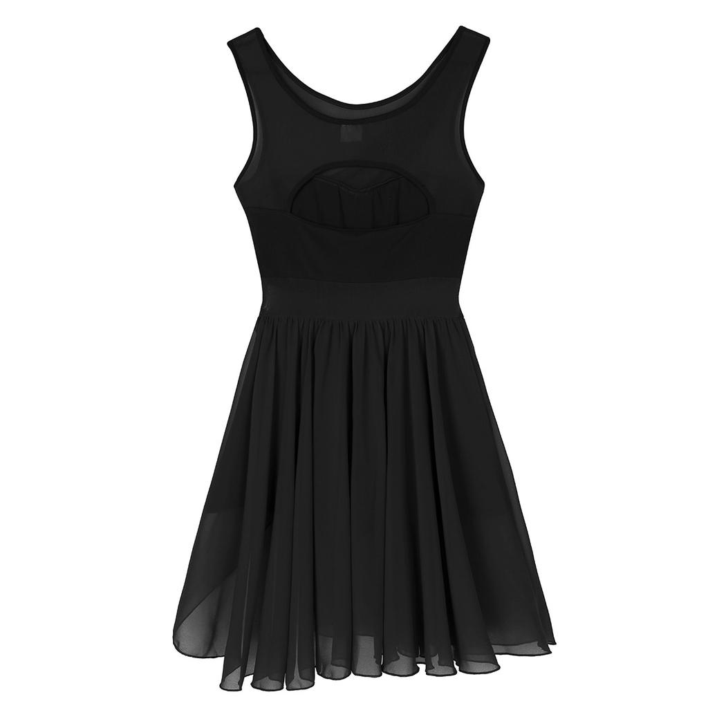 Women's Retro V Neck Chiffon Skirt Ballet Leotard Asymmetric Lyrical Dance Dress