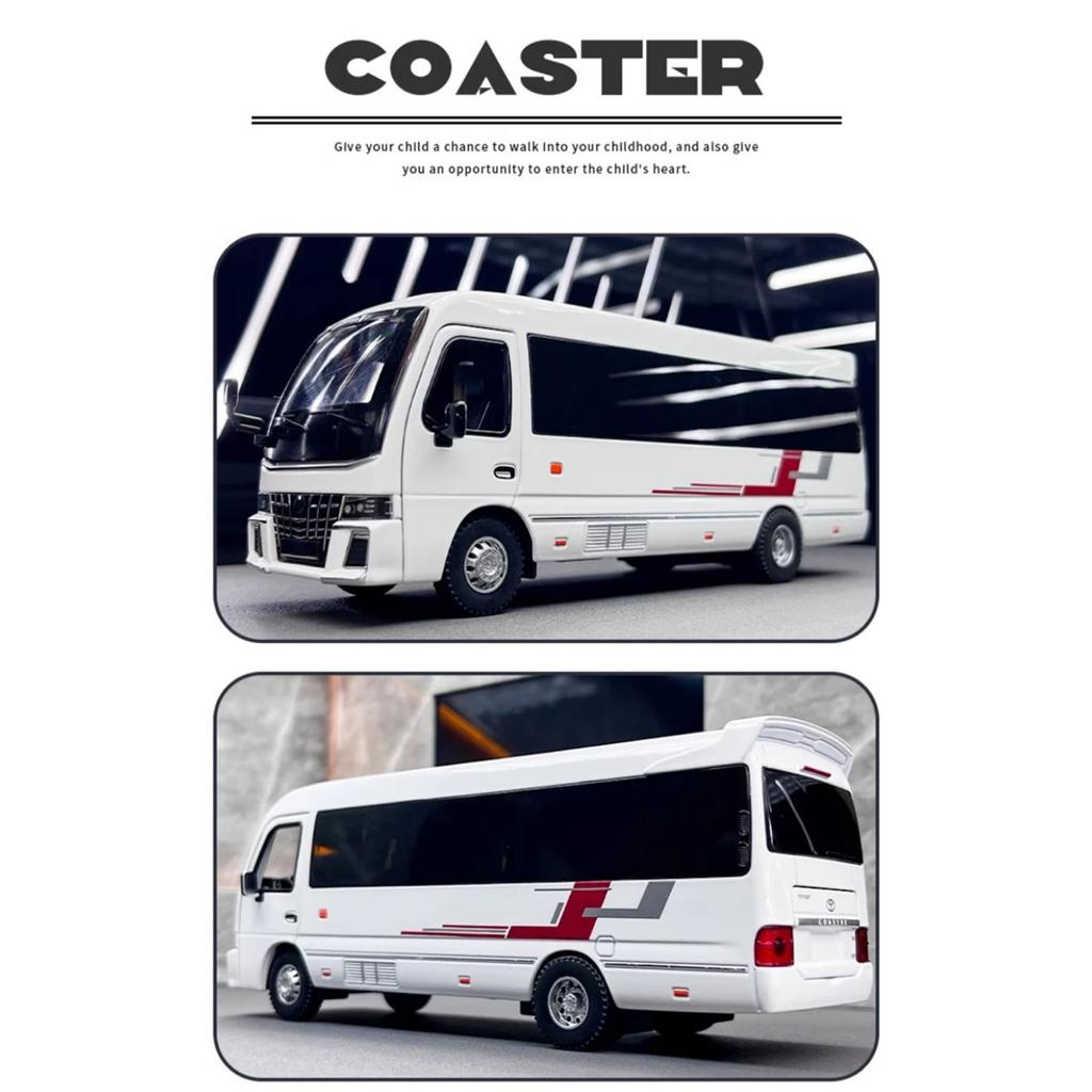 1/32 Toyota Coaster Alloy Bus Car Diecasts Metal Passenger Coach Vehicles Car Model Simulation Sound and Light Collection Kids Toy Gift