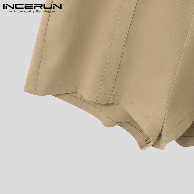 INCERUN Мужские комбинезоны без рукавов на бретелях, повседневные, облегающие, с подтяжками, шорты, комбинезоны