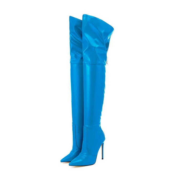 Fashion Size 36-47 Black Brown Leather Over The Knee Boots Women European American Autumn Winter Short Plush 12cm High Heel Long Boots