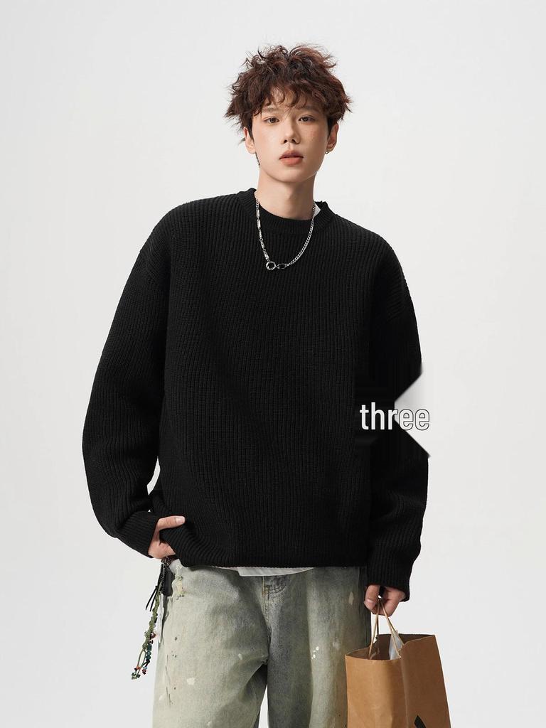 Unisex Striped Casual Knit Sweater - Winter Inner Base Layer, Round Neck