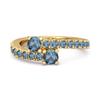 London Blue Topaz Twin Stone Pave Bypass Ring - 925 Sterling Silver Gold Vermeil