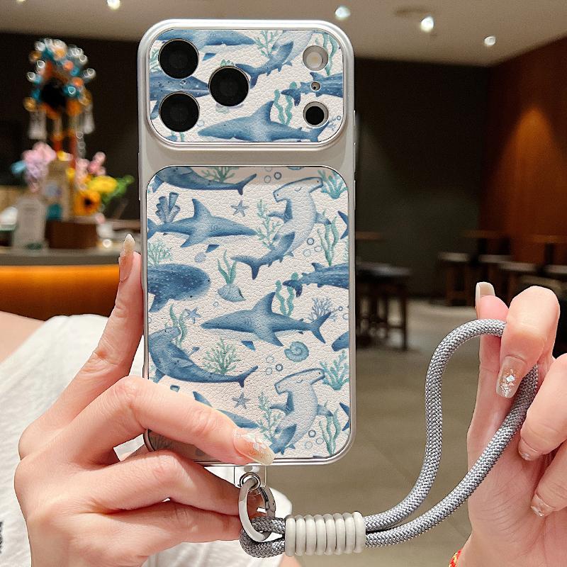 Сине-белый чехол-шнурок для серфинга с волнами из кожи для iPhone 18 Pro Max 17 16 15 14 13 Pro Max, роскошный гибридный чехол из ТПУ+ПУ, противоскользящий, мягкий