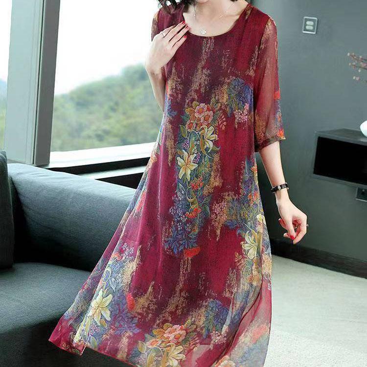 Женское элегантное шелковое платье Boussac с цветочным принтом в стиле вестерн, Vestidos Mujer, 5xl