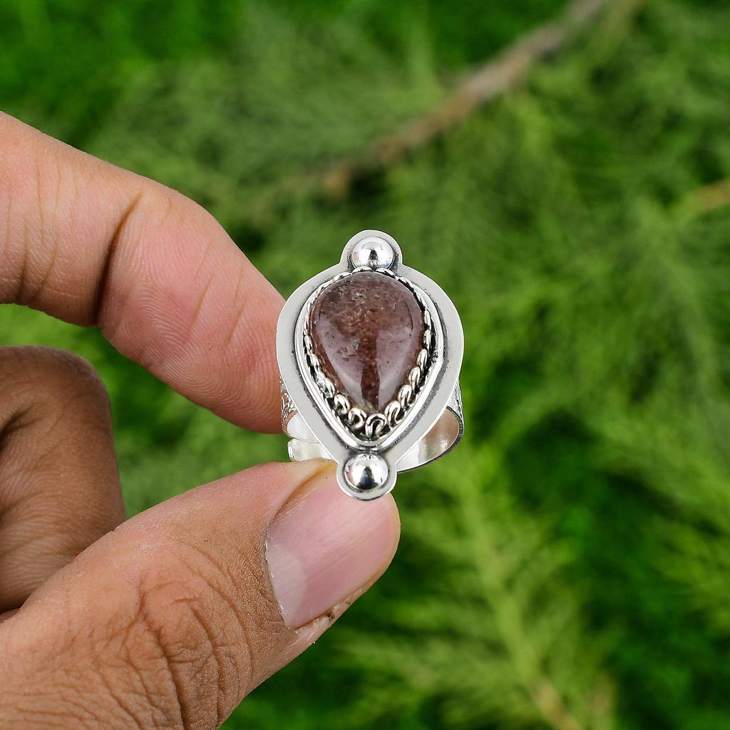 Birthday Gift For Her Natural Sunstone Promise Adjustable Ring 925 Silver