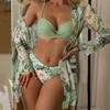 Women Floral Print Bikinis Set Sexy Three Piece Beach Cover Up Push Up Summer Long Sleeve Twist Swimwear Bathing Suit