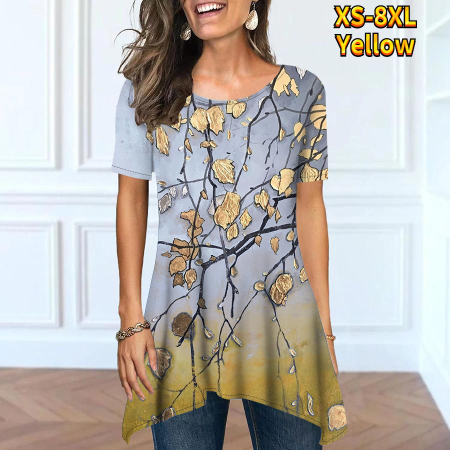 Летняя женская модная и удобная уличная одежда. Базовая повседневная одежда с короткими рукавами и круглым вырезом под открытым свободным топом XS-8XL.