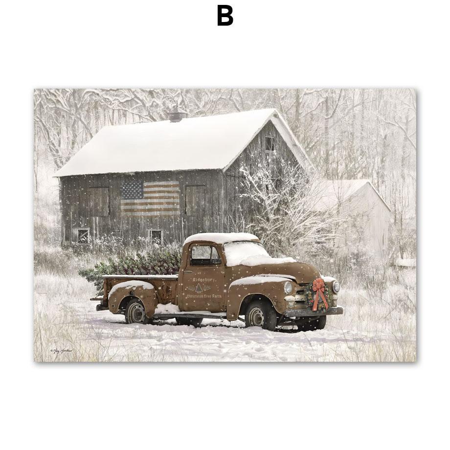 Настенная картина на холсте, зимний снег, дом, сосновый лист, северный олень, плакаты на скандинавскую тему и принты, настенные панно для декора гостиной