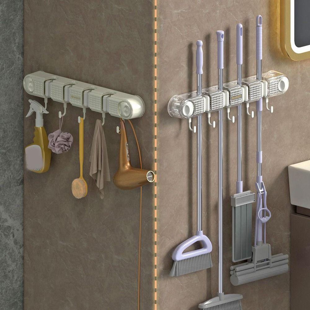 Non Punching Mop Clip Rack Plastic Broom Mop Holder Multifunctional Broom Hanger for Home