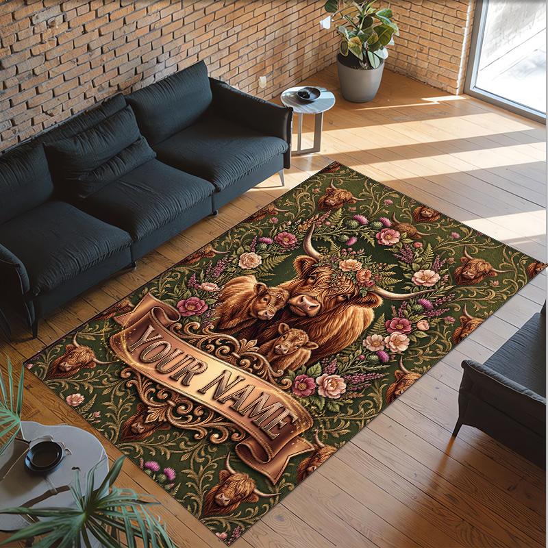 Floral Theme Crystal Velvet Rug Personalized Custom Name Text Soft Floor Mat Home Decor
