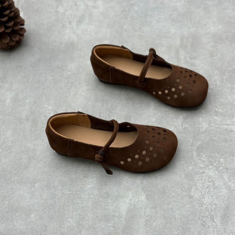 Johnature Женские туфли на плоской подошве из натуральной кожи ручной работы, мягкие сандалии из воловьей кожи с круглым носком в стиле ретро