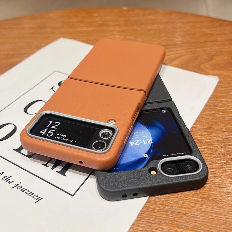 Кожаный чехол с текстурой TPU для Samsung Galaxy Z Flip 6 5 4 3 5G, мягкий складной силиконовый чехол для телефона Samsung Z Flip6 Flip5 Flip4