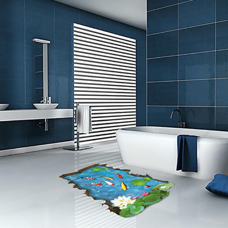 3D Наклейка на стену с изображением карпа в пруду, водонепроницаемая, съемная, самоклеящаяся виниловая наклейка для домашнего напольного покрытия, наклейки для декора