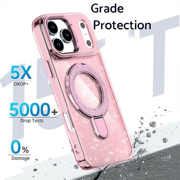 Coque de Protection - BOOLING - pour iPhone 17 Pro - Hybride avec Cercle Magnétique Scintillant - Rose
