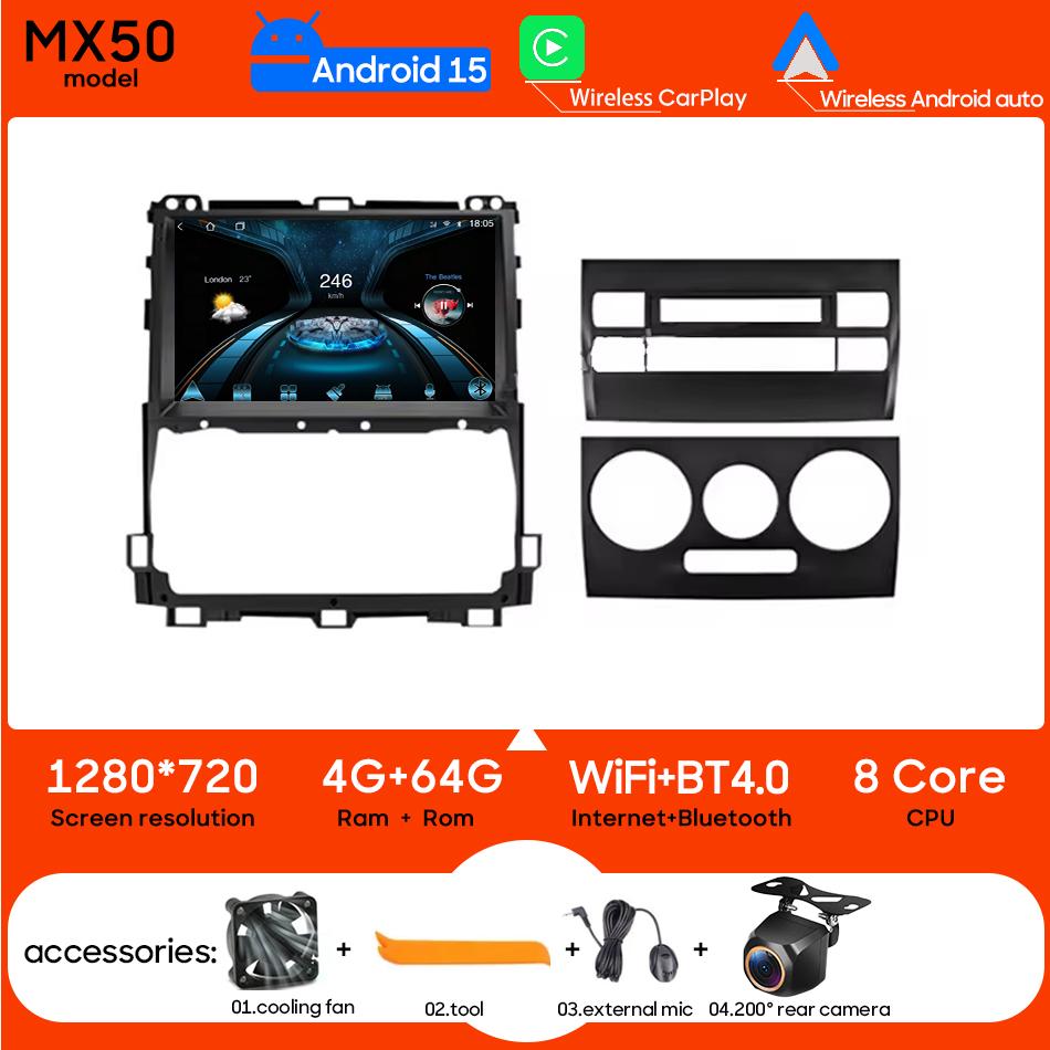 Android pour Toyota Land Cruiser Prado 120 3 III 2002 - 2009 lecteur multimédia de voiture Carplay Auto Radio vidéo stéréo Navigation GPS