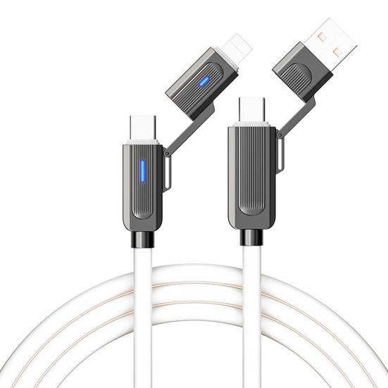 100 см 4-в-1 зарядный кабель USB Type-C 8-контактный 100 Вт 480 Мбит/с для быстрой зарядки мобильного телефона, планшета, силиконовый кабель для передачи данных