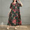 2025 Plus Size Summer Dress Women Casual Vintage Long Dress Floral Printing Loose Shirt Dress Maxi