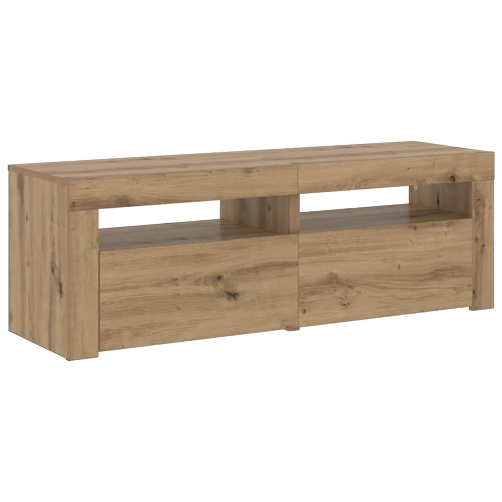 TV Stand with LED Lighting Artisan Oak Finish 120 x 35 x 40 cm Particleboard