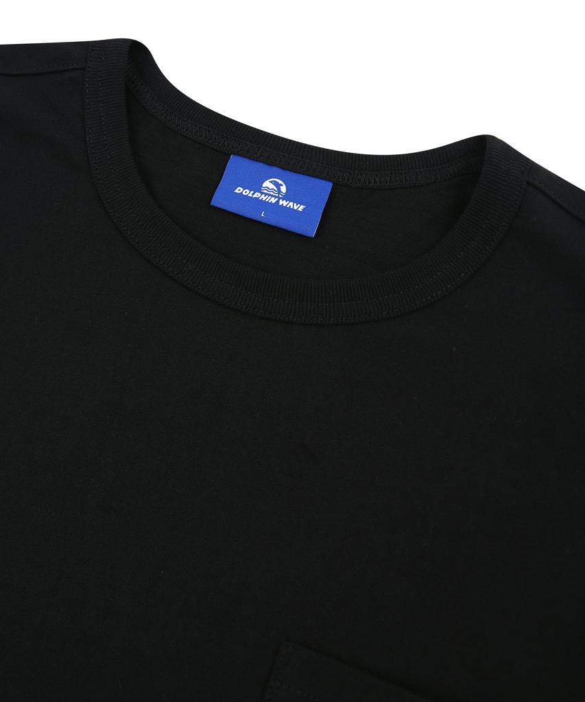 DOLPHIN WAVE APPAREL Черная футболка с коротким рукавом и принтом на спине с карманом-дельфином