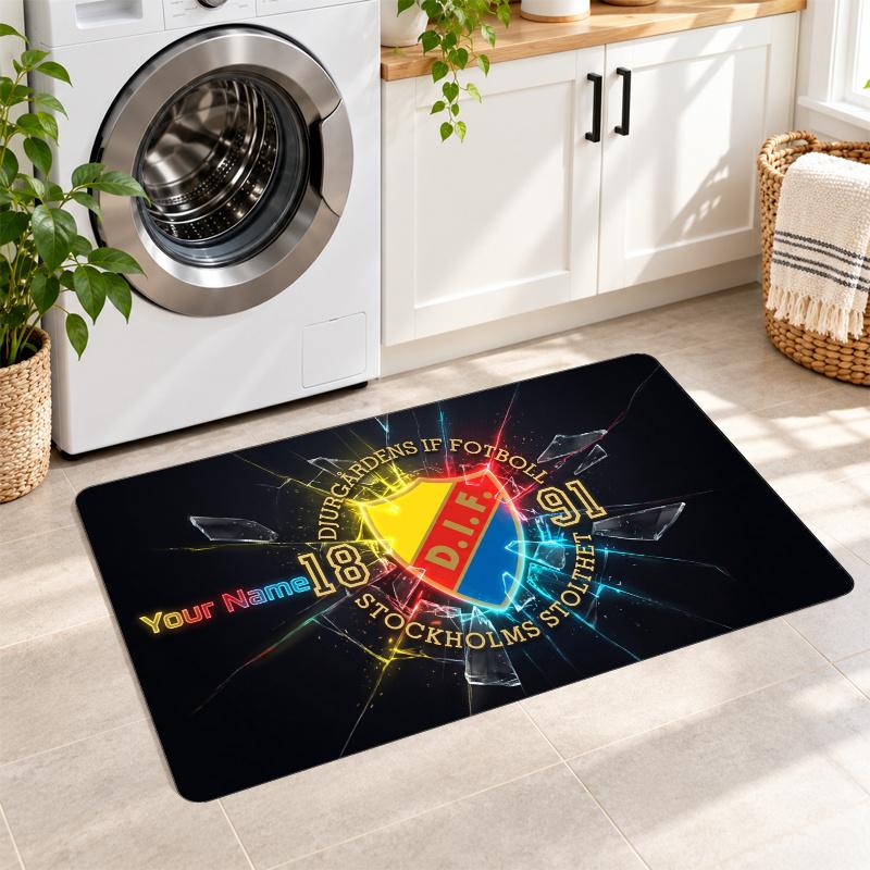 Djurgårdens IF Custom Name Flannel Rug Kitchen Mat Non Slip Floor Carpet Personalized Home Decor