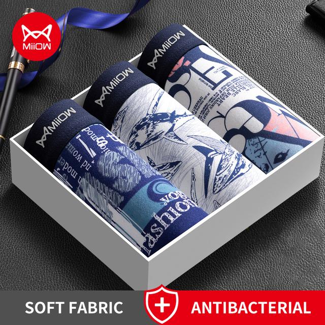 MiiOW 3 шт. мужское нижнее белье боксеры мужские удобные полиэстеровая внутренняя одежда сексуальные мужские трусы боксеры шорты мужские принт