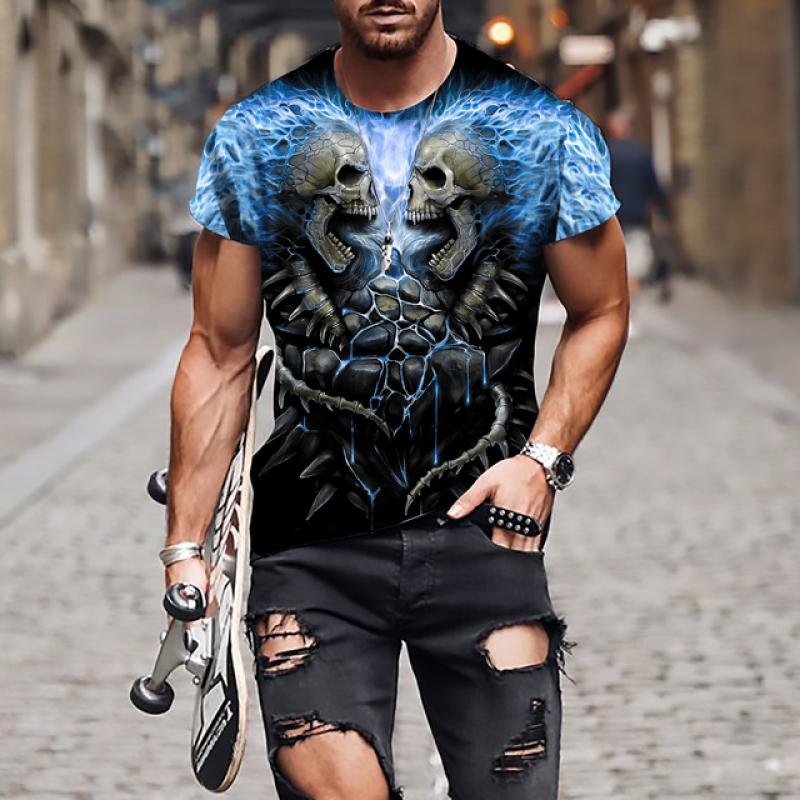 Мужская футболка со страшным черепом, футболка с 3D принтом черепа, мужская футболка большого размера с короткими рукавами, панк-топ, мужской костюм смерти