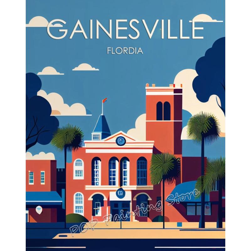 Флорида Ретро Путешествия Холст Принт Настенное Искусство Майами Джексонвилл Набор Винтажных Постеров Мульти-город Минималистичный Декор для Дома Сувенир Подарок
