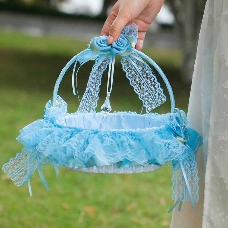 Wedding Supplies Rhinestone Basket Lace Bamboo Flower Basket Portable Small Flower Basket