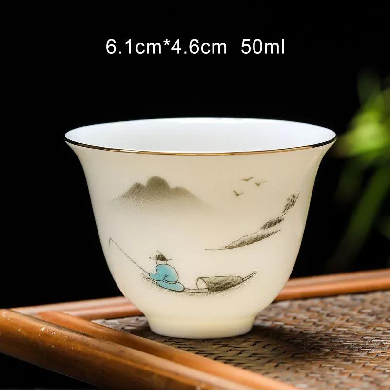 Chinese Cup Tea White Porcelain Retro Style 80ml Teahouse Masters Cup 50ml Ceramics Sake Cup Household Tea Bowl Kung Fu Tea Set