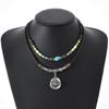 Butterfly-shaped Wooden Beaded Double-layer Necklace, Women's Retro-style Woven Rope Collarbone Chain